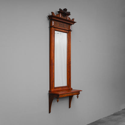 Gründerzeit Wandspiegel mit Konsole in Nussbaum - Ende des 19.Jahrhunderts