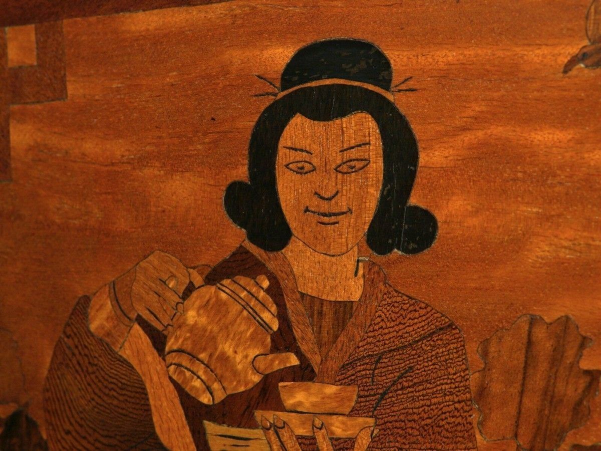 Marketerie Japan Bild Gemälde Intarsie Holz Alt Antik 2103_2205