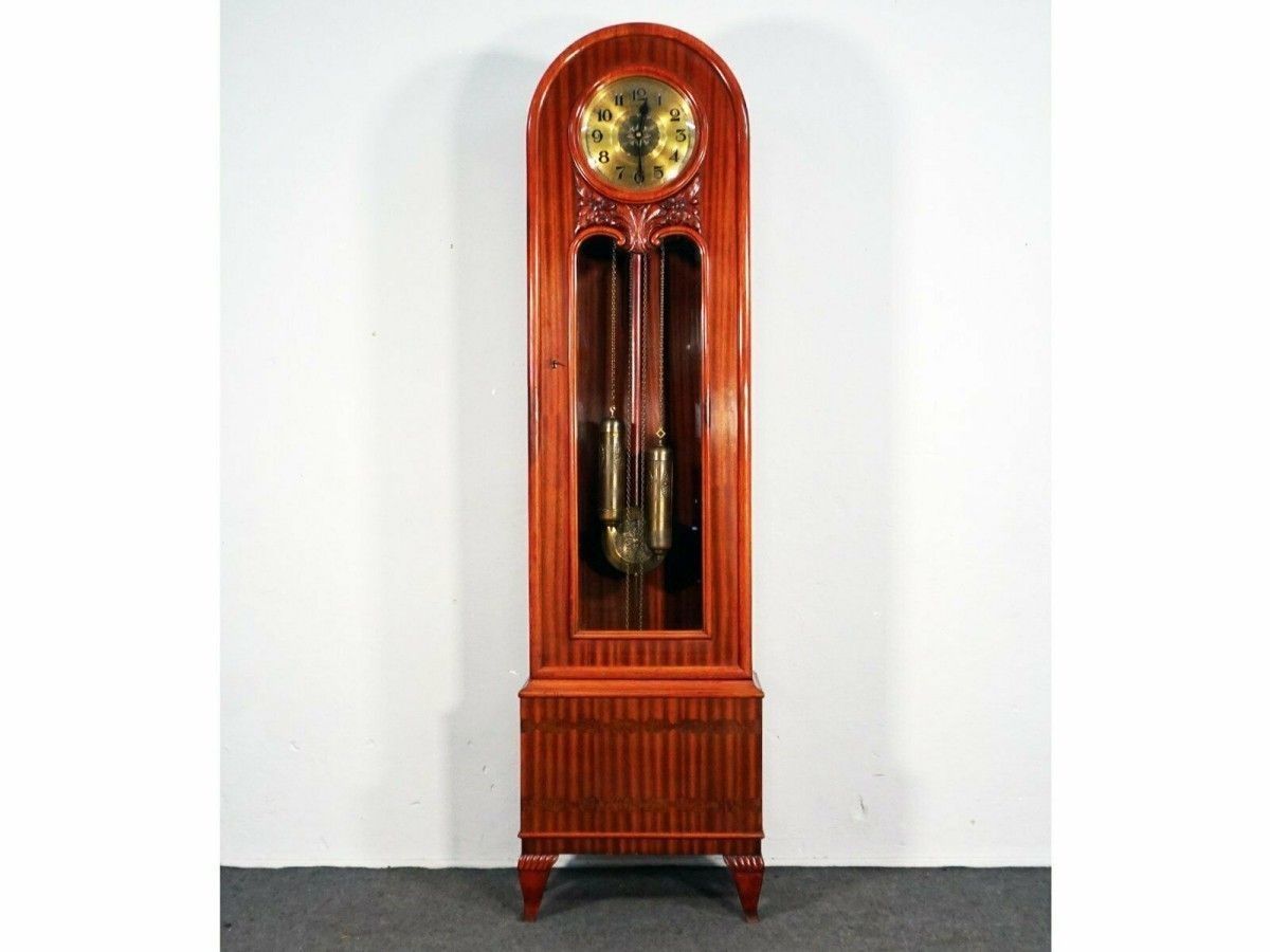 Standuhr 1930 Art Déco 'Embee' Mahagoni Uhr Alt Antik