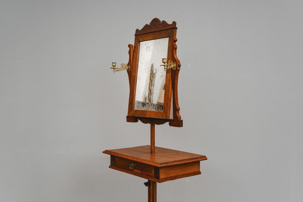 Gründerzeit / Jugendstil Schminkspiegel in Nussbaum - um 1900