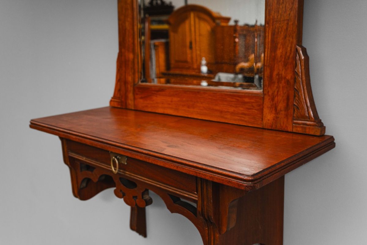 Jugendstil Wandspiegel mit Konsole in Nussbaum - Anfang des 20.Jahrhunderts