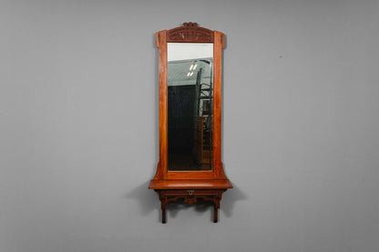Jugendstil Wandspiegel mit Konsole in Nussbaum - Anfang des 20.Jahrhunderts