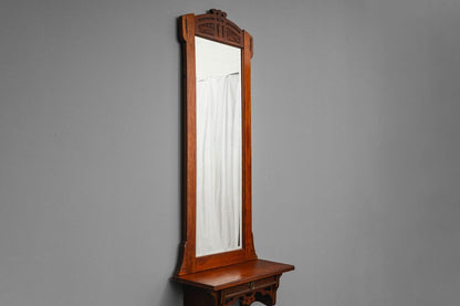 Jugendstil Wandspiegel mit Konsole in Nussbaum - Anfang des 20.Jahrhunderts