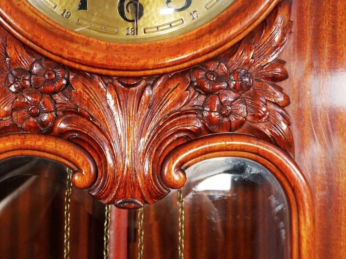 Standuhr 1930 Art Déco 'Embee' Mahagoni Uhr Alt Antik