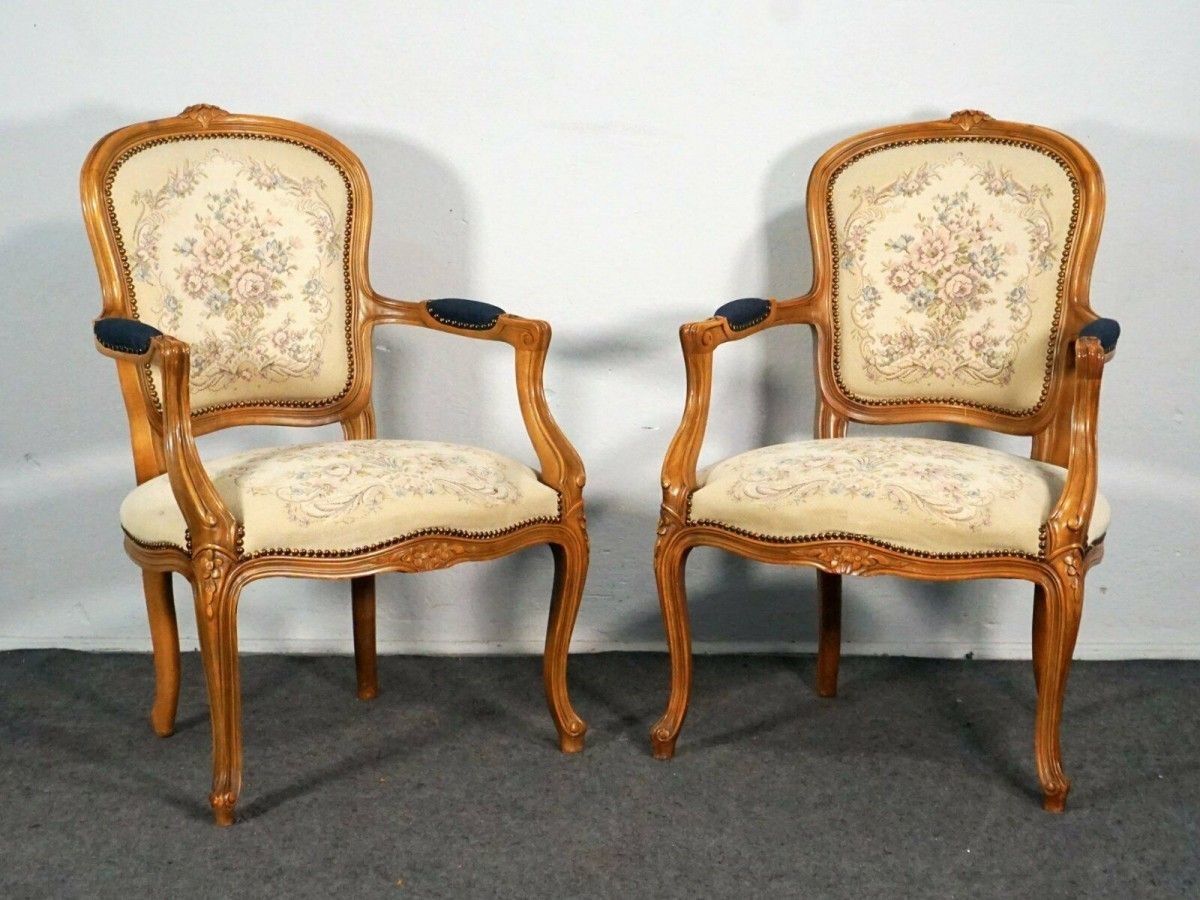 Armlehnsessel Rokoko-Stil Buche Stuhl Polster Alt Antik 2000-0061