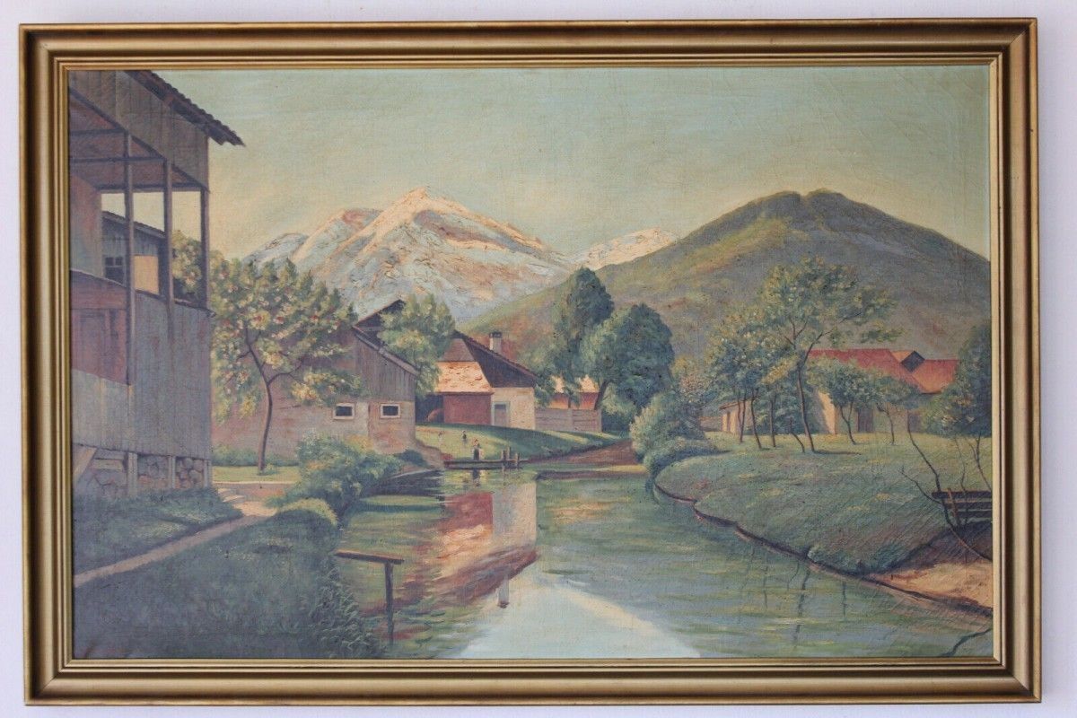 Großes Ölgemälde signiert Bild Kunst Öl Leinwand Rahmen 251