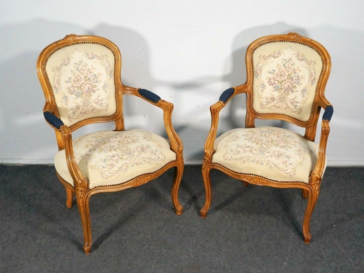Armlehnsessel Rokoko-Stil Buche Stuhl Polster Alt Antik 2000-0061