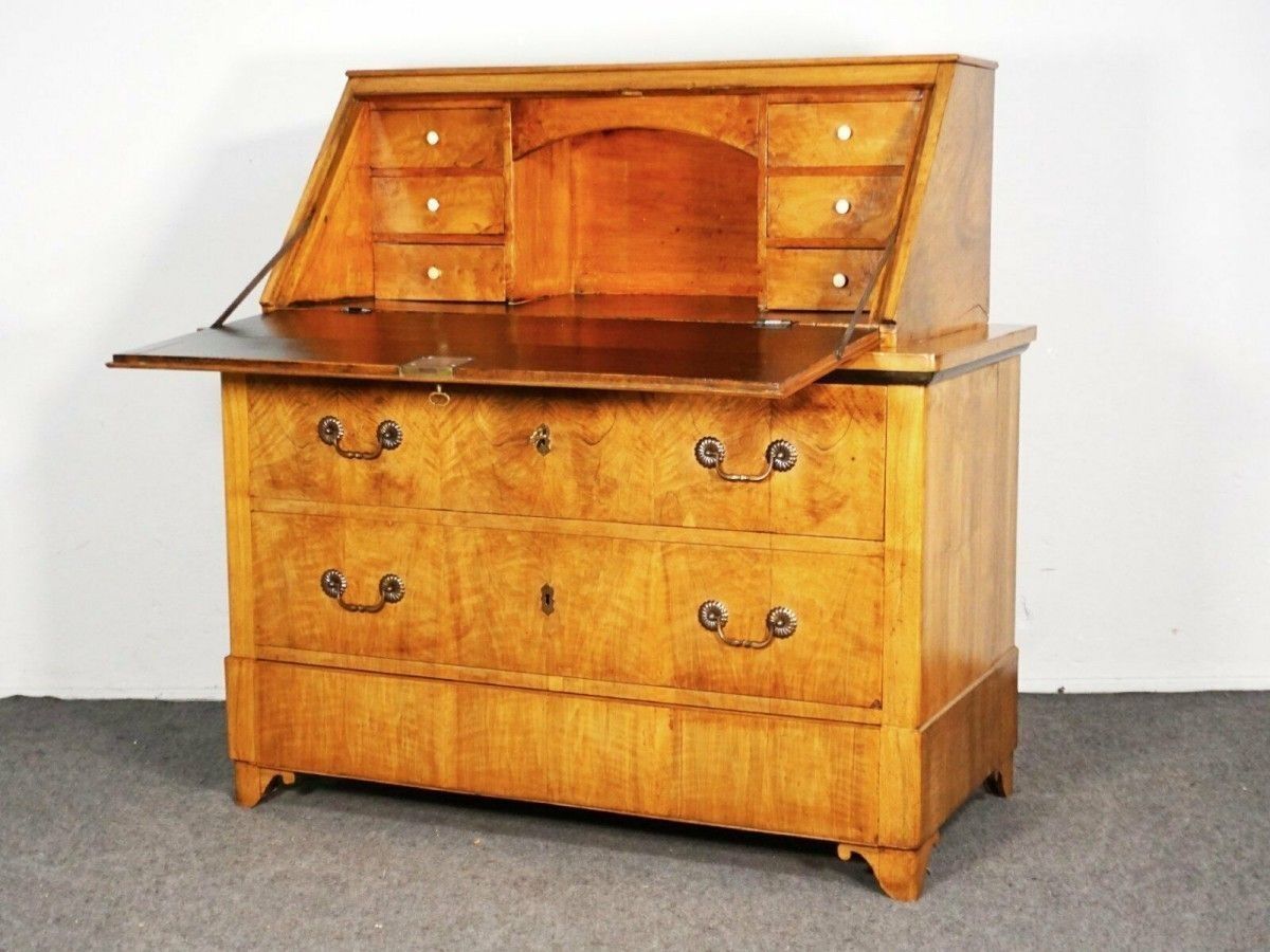 Schrägklappensekretär Biedermeier Nussbaum Alt Antik