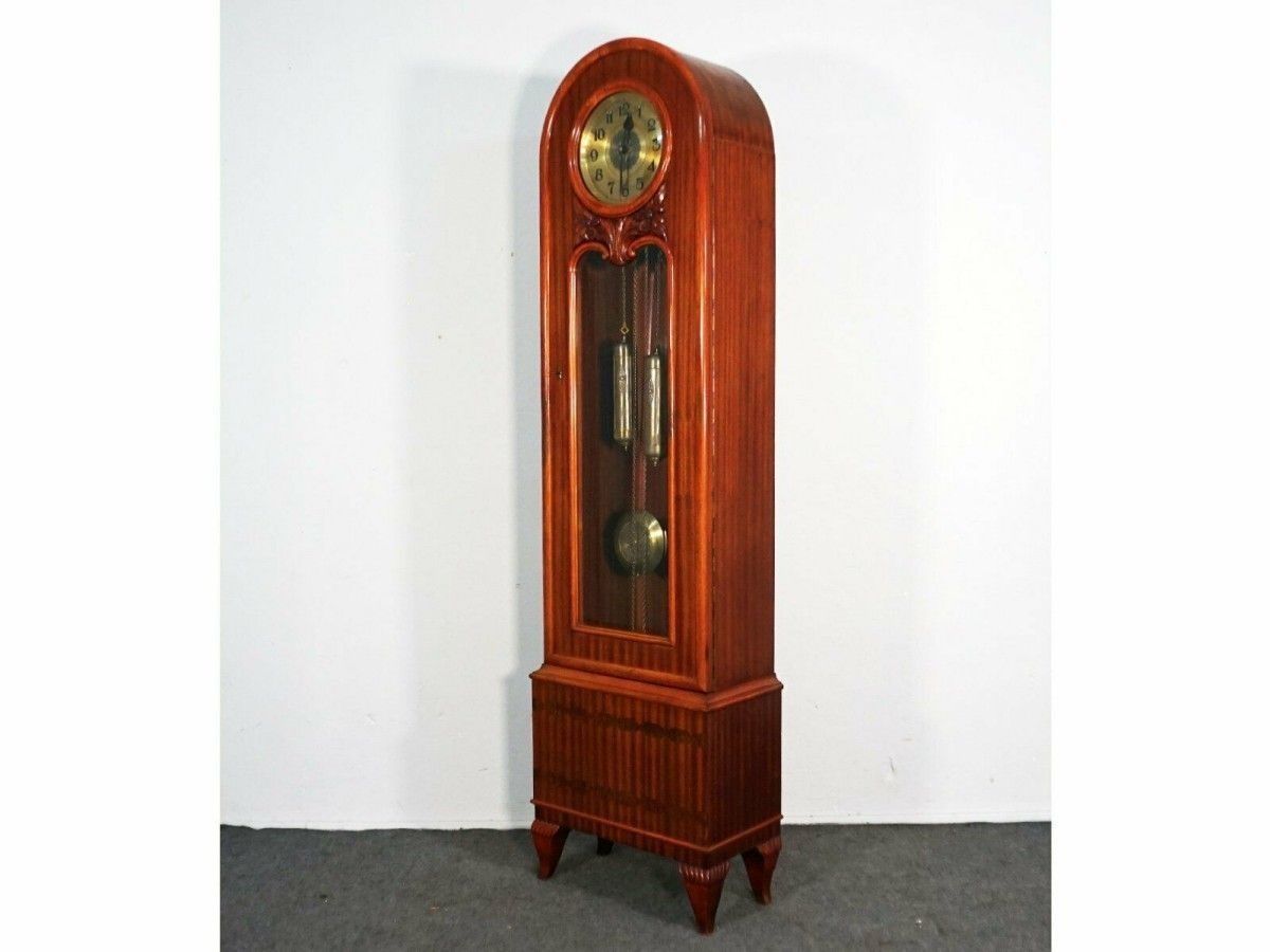 Standuhr 1930 Art Déco 'Embee' Mahagoni Uhr Alt Antik