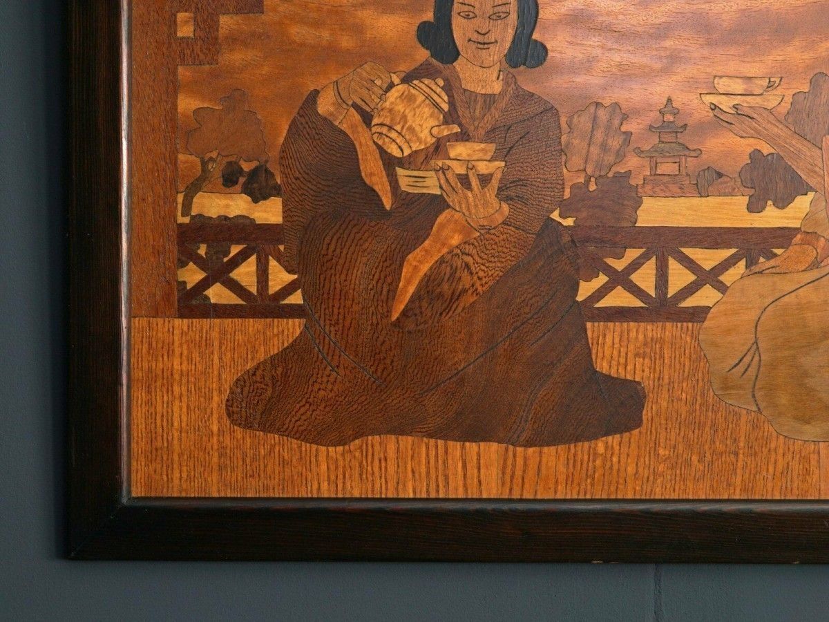 Marketerie Japan Bild Gemälde Intarsie Holz Alt Antik 2103_2205