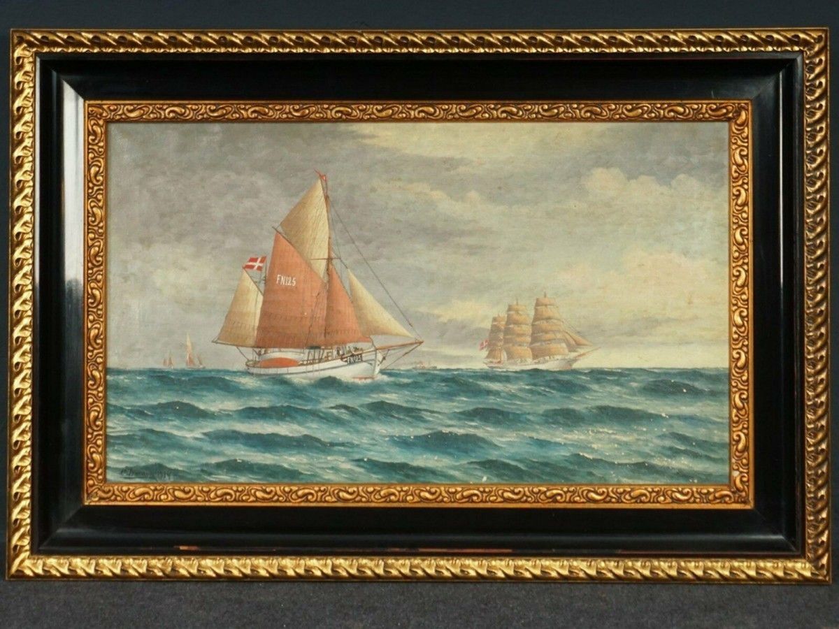 Ölgemälde Gemälde Maritim Schiffe Bild Alt Antik MÖBLINGER 2103_0310