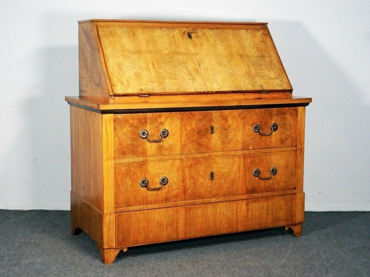 Schrägklappensekretär Biedermeier Nussbaum Alt Antik