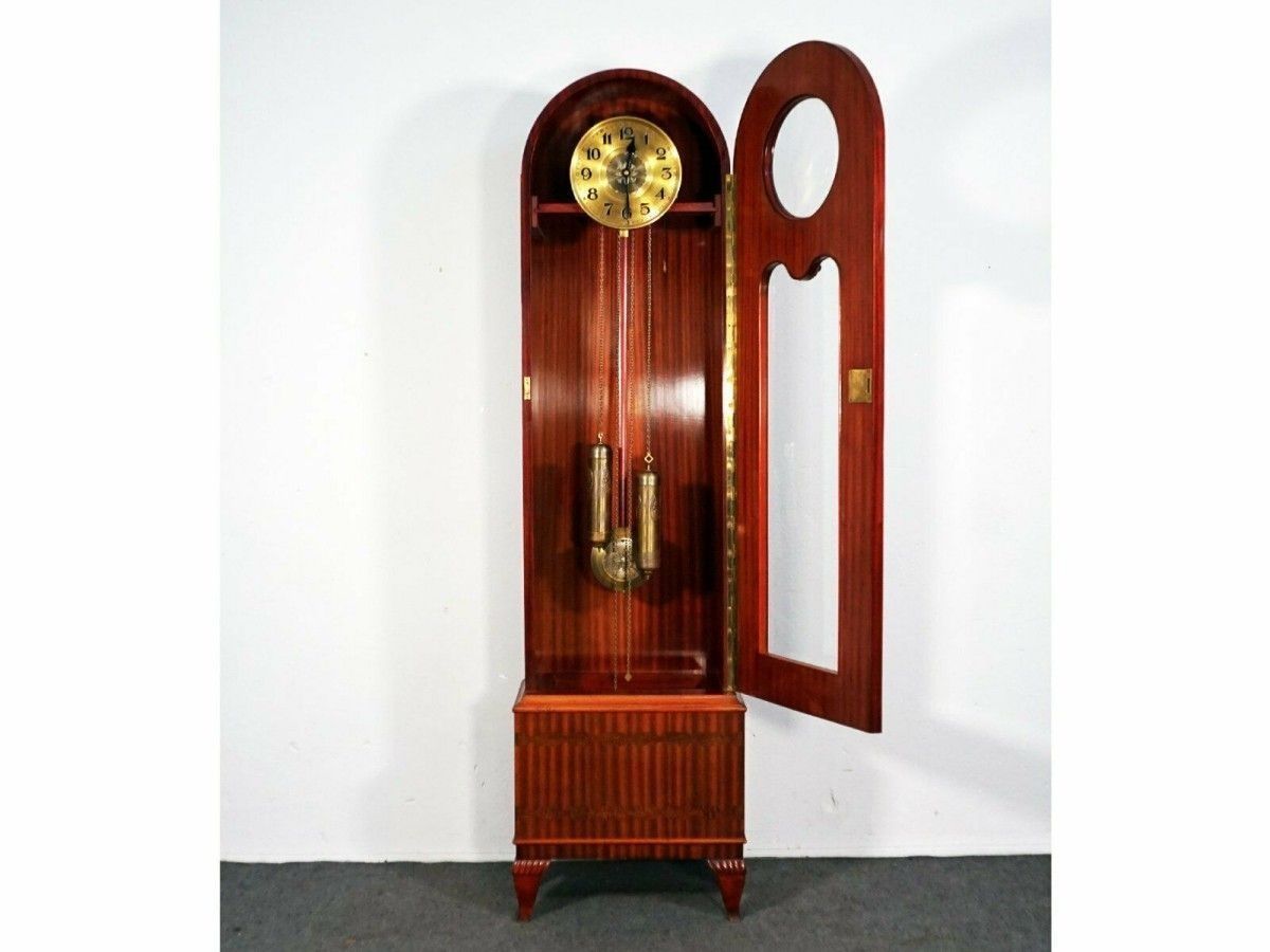 Standuhr 1930 Art Déco 'Embee' Mahagoni Uhr Alt Antik