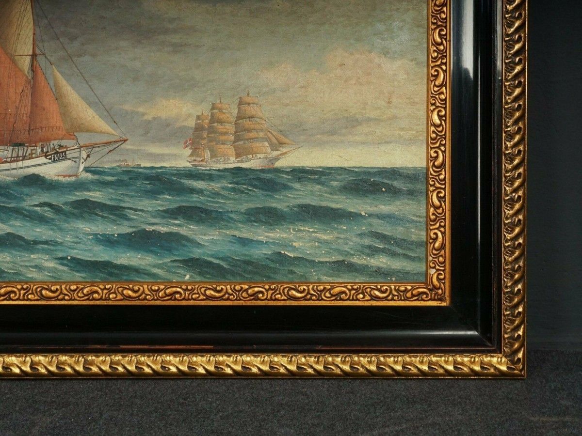 Ölgemälde Gemälde Maritim Schiffe Bild Alt Antik MÖBLINGER 2103_0310