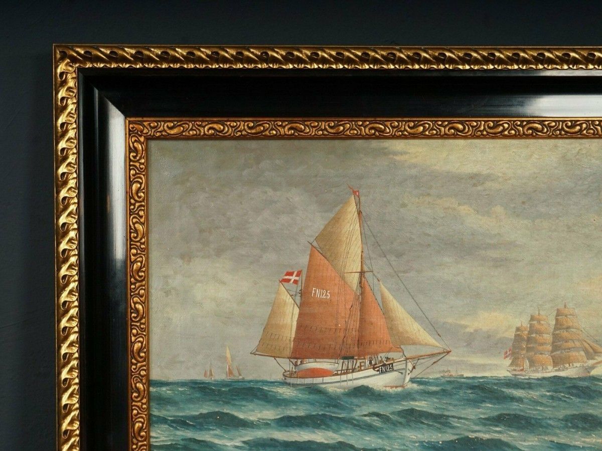 Ölgemälde Gemälde Maritim Schiffe Bild Alt Antik MÖBLINGER 2103_0310
