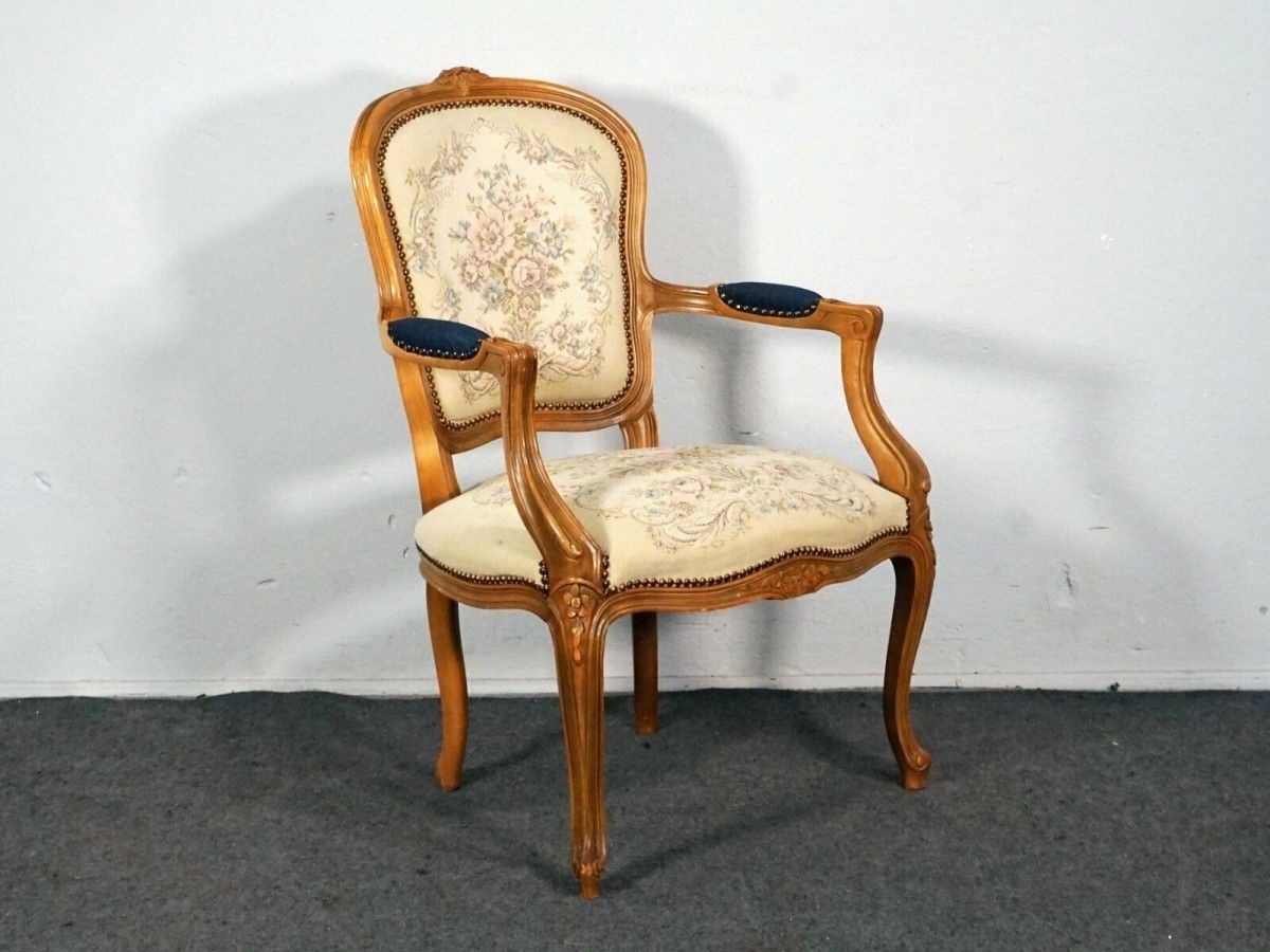 Armlehnsessel Rokoko-Stil Buche Stuhl Polster Alt Antik 2000-0061
