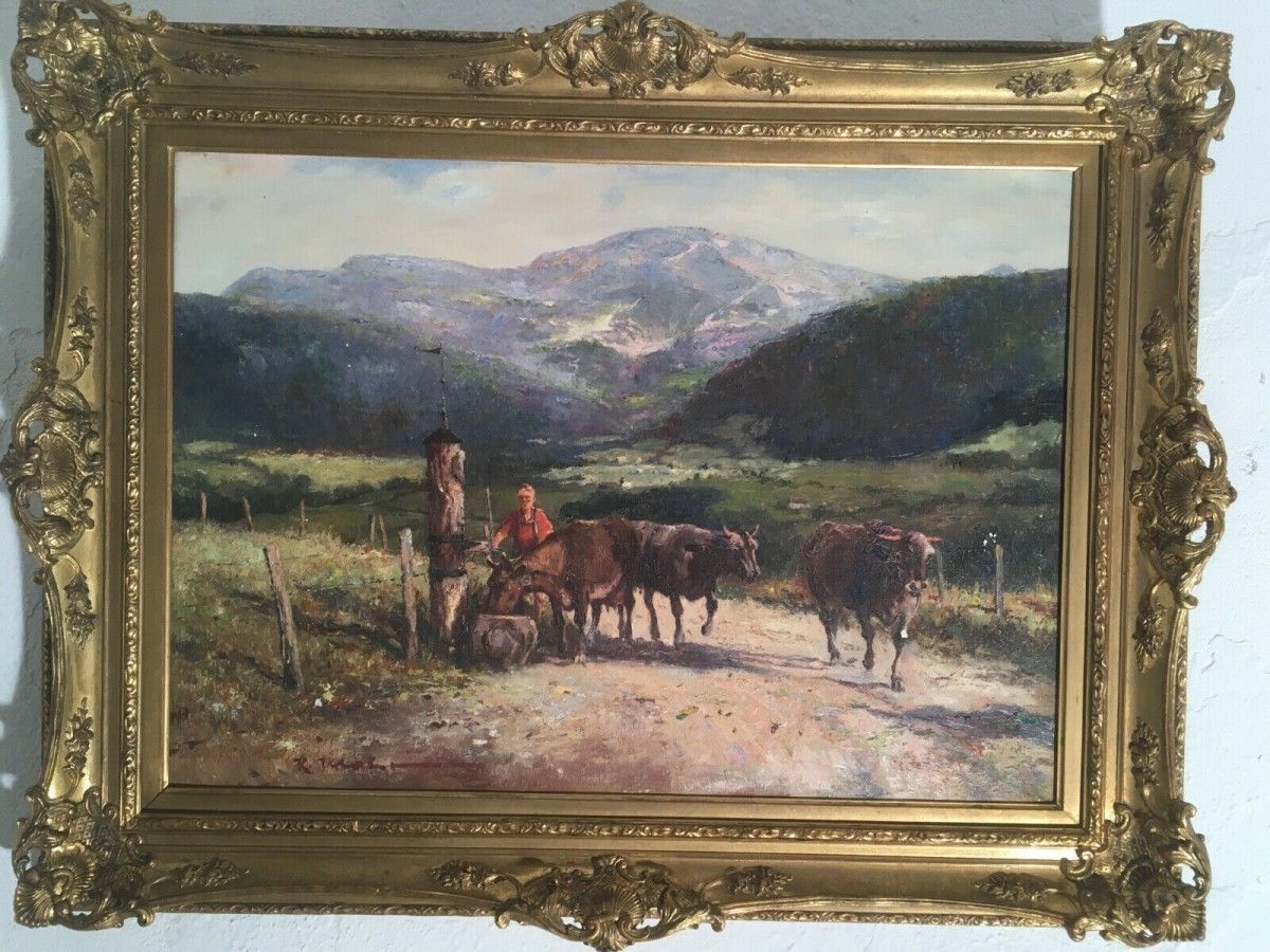 Impressionistisches Ölgemälde sign. Karl Mohr, "Allgäu" 60