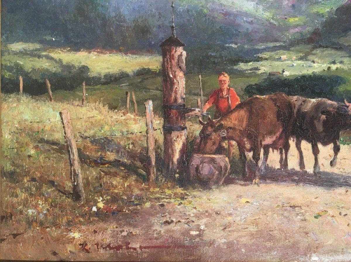 Impressionistisches Ölgemälde sign. Karl Mohr, "Allgäu" 60