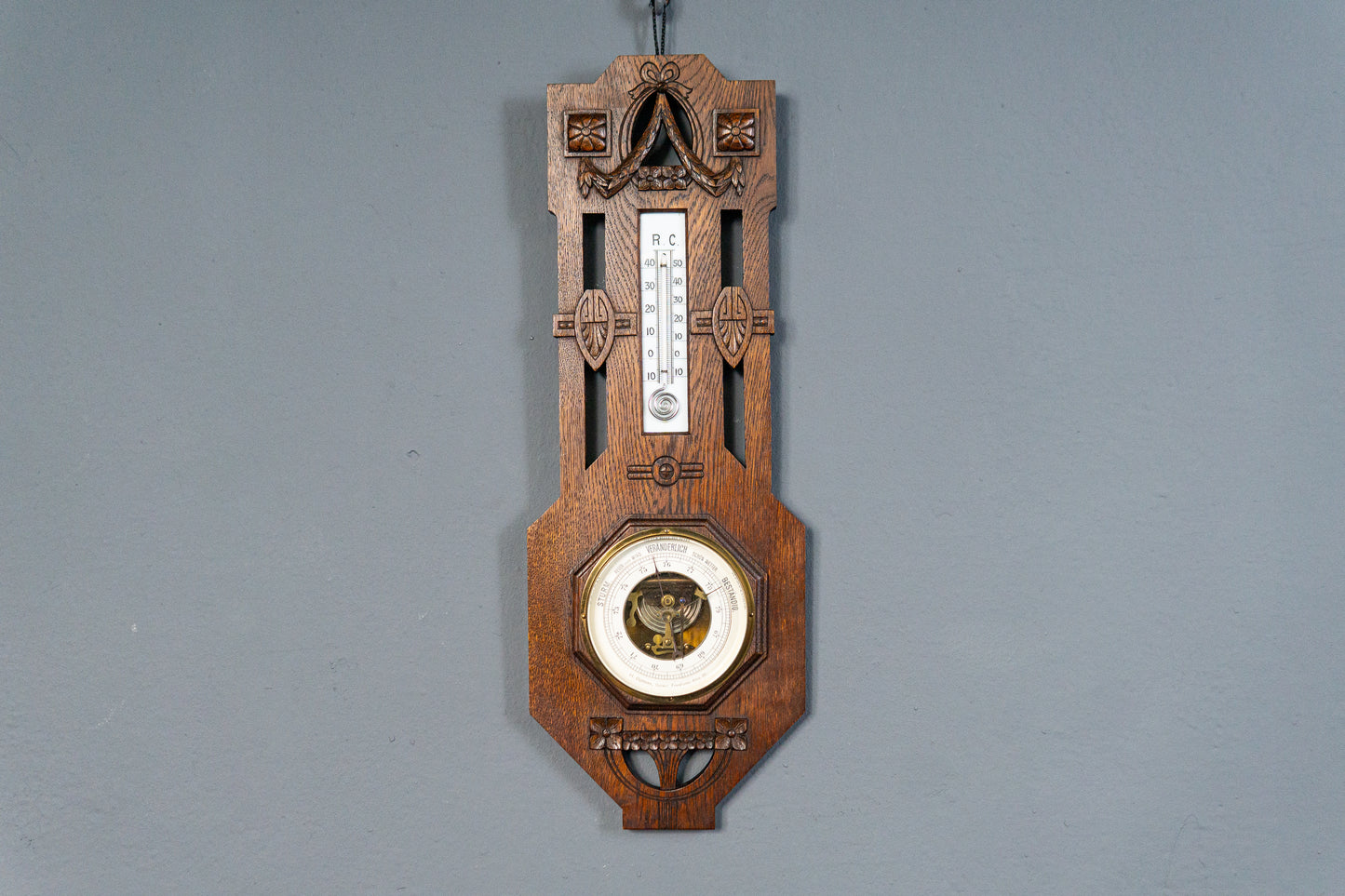 Elegante Jugendstil Wetterstation, Anfang des 20.Jahrhunderts - Thermometer Barometer Raumklima Uhr Alt Antik MÖBLINGER