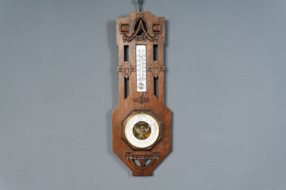 Elegante Jugendstil Wetterstation, Anfang des 20.Jahrhunderts - Thermometer Barometer Raumklima Uhr Alt Antik MÖBLINGER