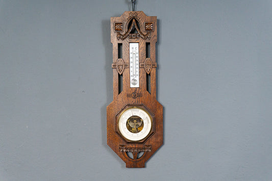Elegante Jugendstil Wetterstation, Anfang des 20.Jahrhunderts - Thermometer Barometer Raumklima Uhr Alt Antik MÖBLINGER
