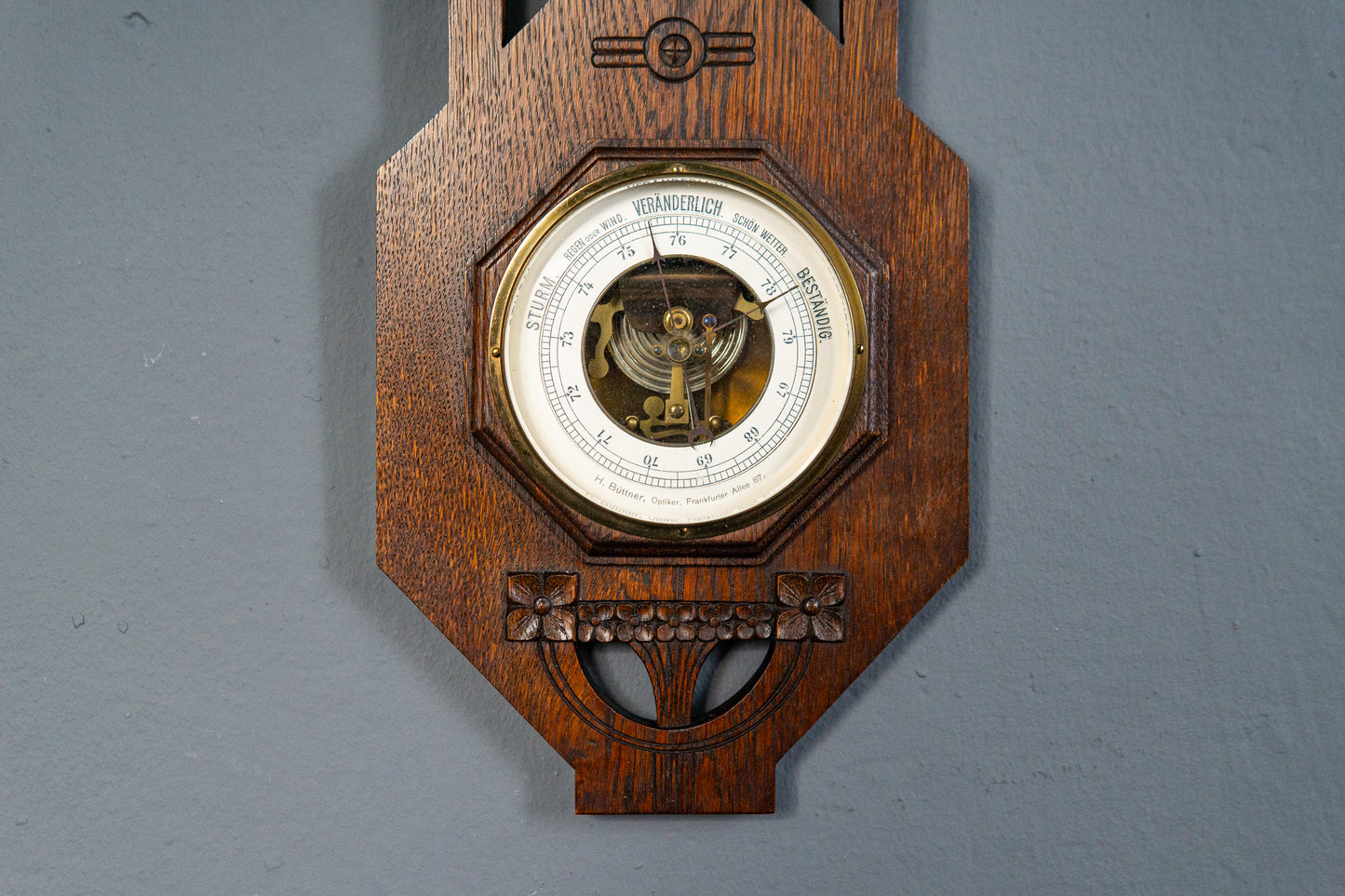 Elegante Jugendstil Wetterstation, Anfang des 20.Jahrhunderts - Thermometer Barometer Raumklima Uhr Alt Antik MÖBLINGER