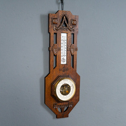 Elegante Jugendstil Wetterstation, Anfang des 20.Jahrhunderts - Thermometer Barometer Raumklima Uhr Alt Antik MÖBLINGER