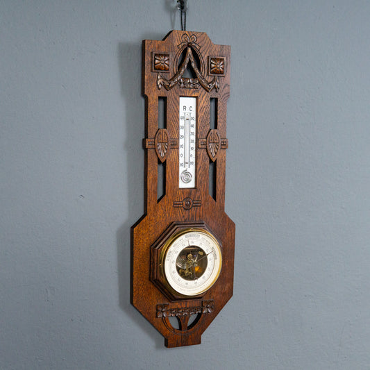 Elegante Jugendstil Wetterstation, Anfang des 20.Jahrhunderts - Thermometer Barometer Raumklima Uhr Alt Antik MÖBLINGER