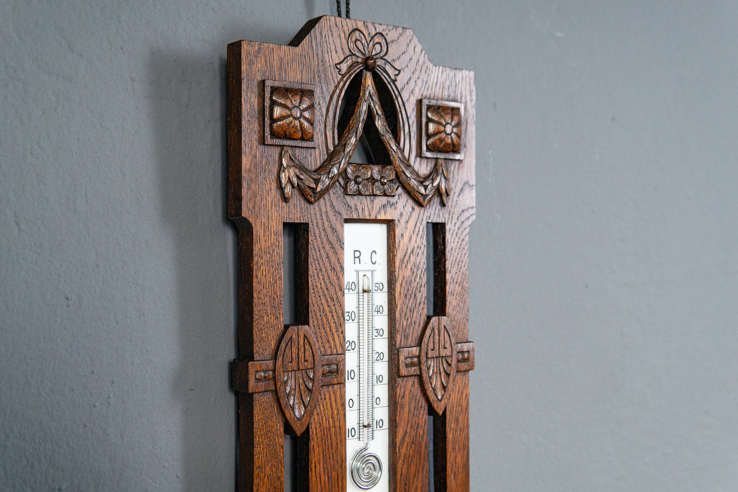 Elegante Jugendstil Wetterstation, Anfang des 20.Jahrhunderts - Thermometer Barometer Raumklima Uhr Alt Antik MÖBLINGER