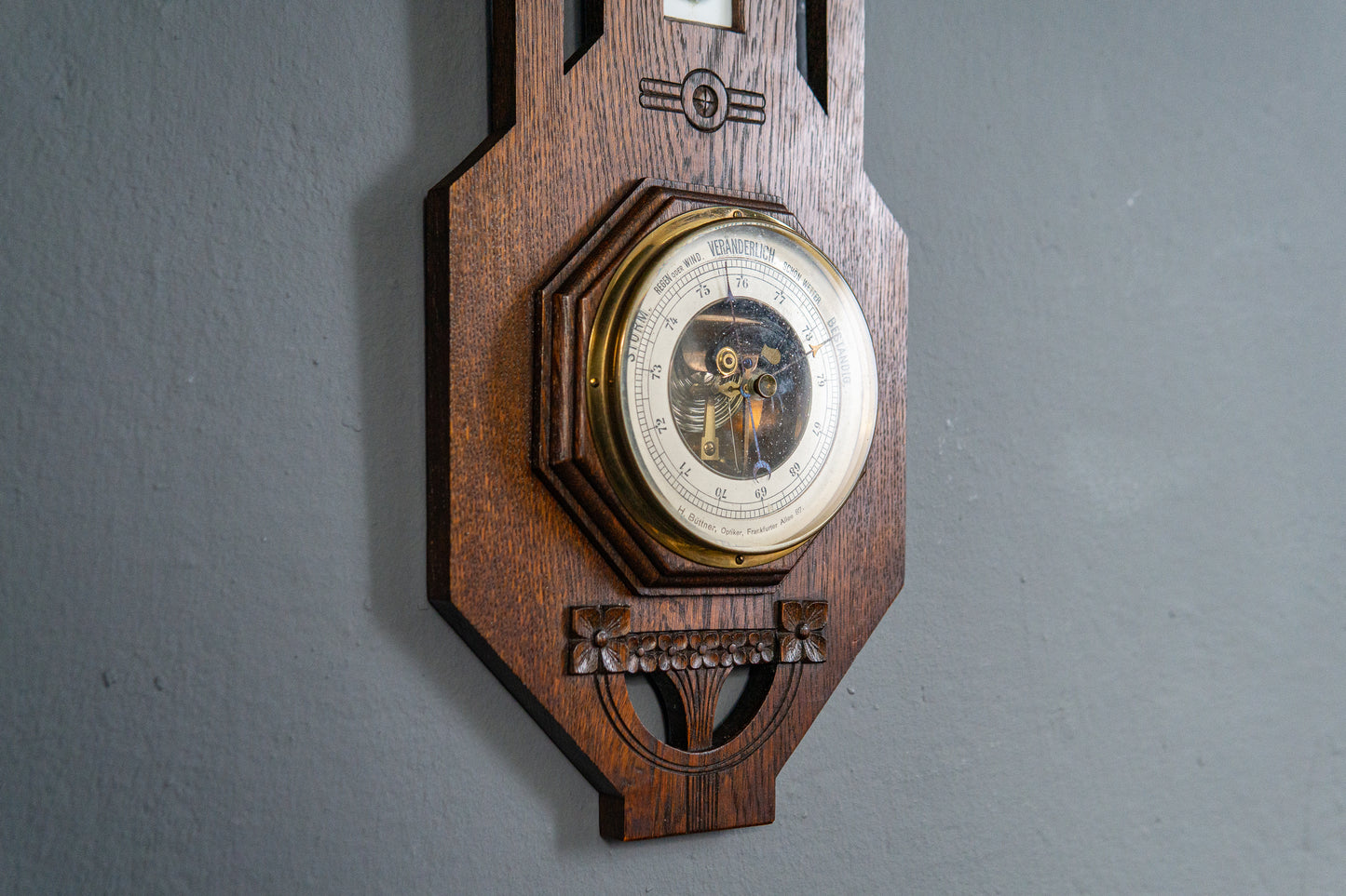 Elegante Jugendstil Wetterstation, Anfang des 20.Jahrhunderts - Thermometer Barometer Raumklima Uhr Alt Antik MÖBLINGER