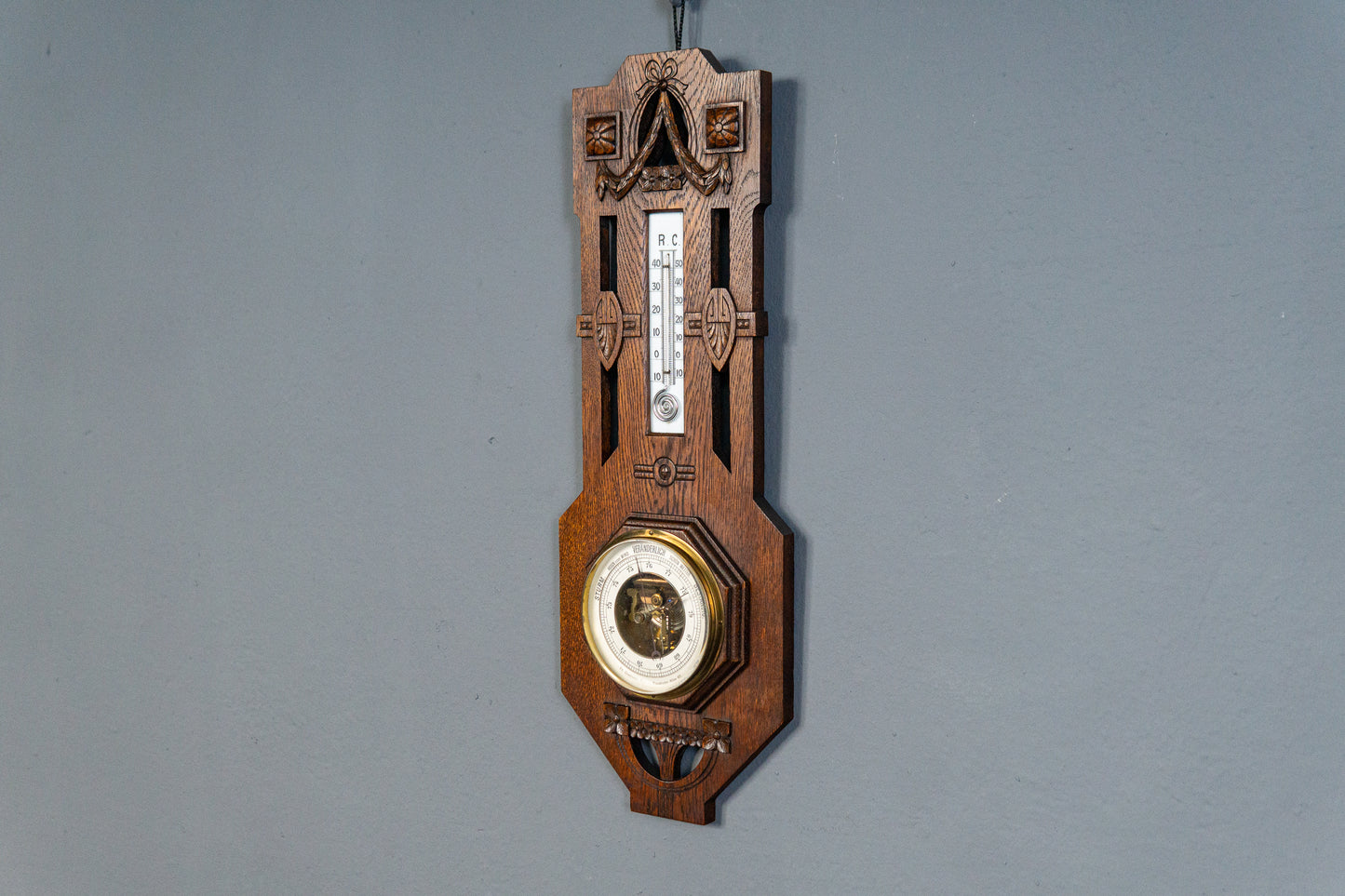 Elegante Jugendstil Wetterstation, Anfang des 20.Jahrhunderts - Thermometer Barometer Raumklima Uhr Alt Antik MÖBLINGER