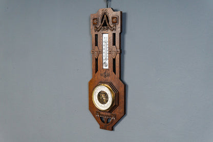Elegante Jugendstil Wetterstation, Anfang des 20.Jahrhunderts - Thermometer Barometer Raumklima Uhr Alt Antik MÖBLINGER