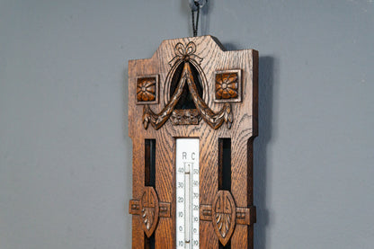 Elegante Jugendstil Wetterstation, Anfang des 20.Jahrhunderts - Thermometer Barometer Raumklima Uhr Alt Antik MÖBLINGER