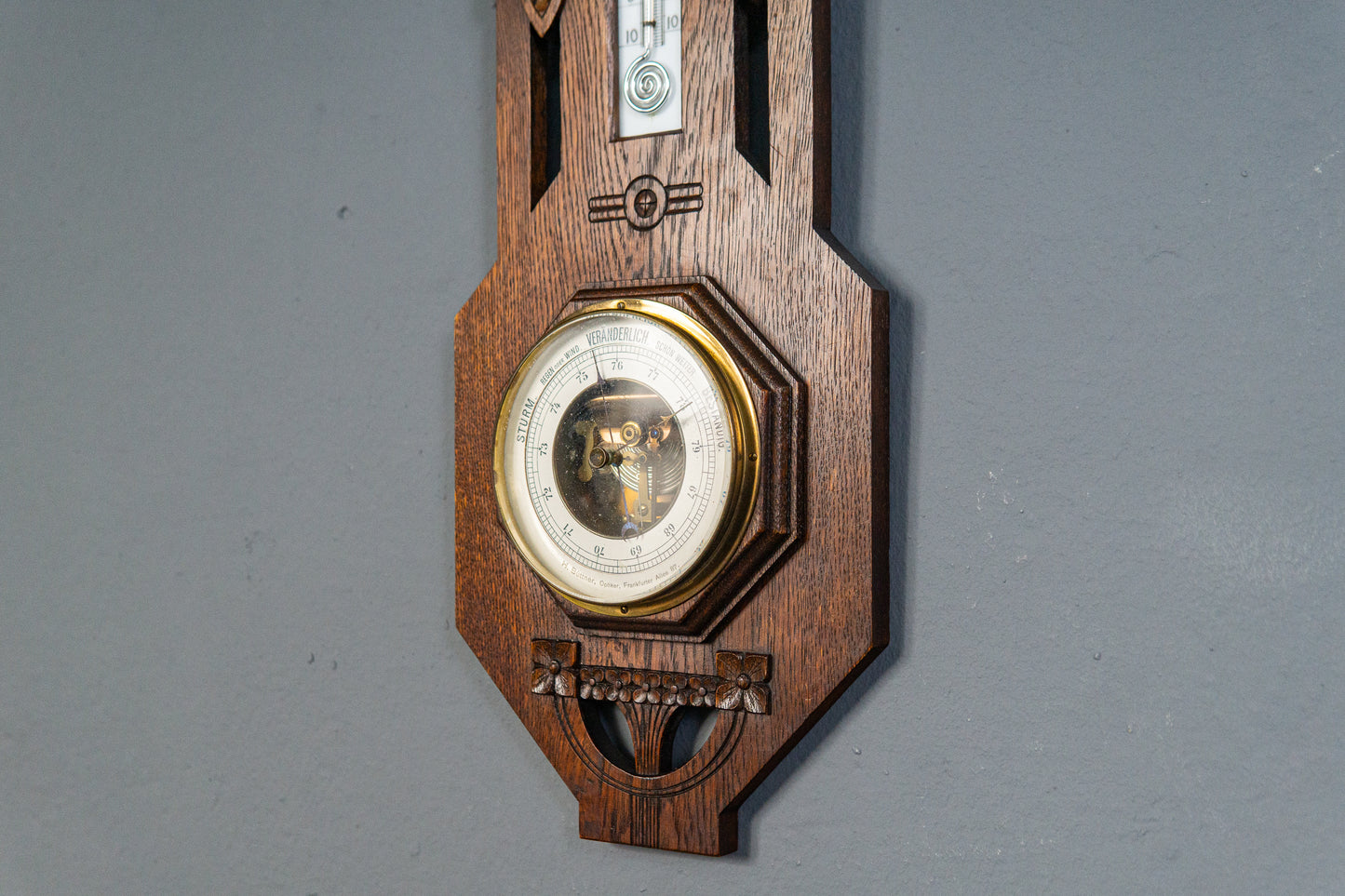 Elegante Jugendstil Wetterstation, Anfang des 20.Jahrhunderts - Thermometer Barometer Raumklima Uhr Alt Antik MÖBLINGER