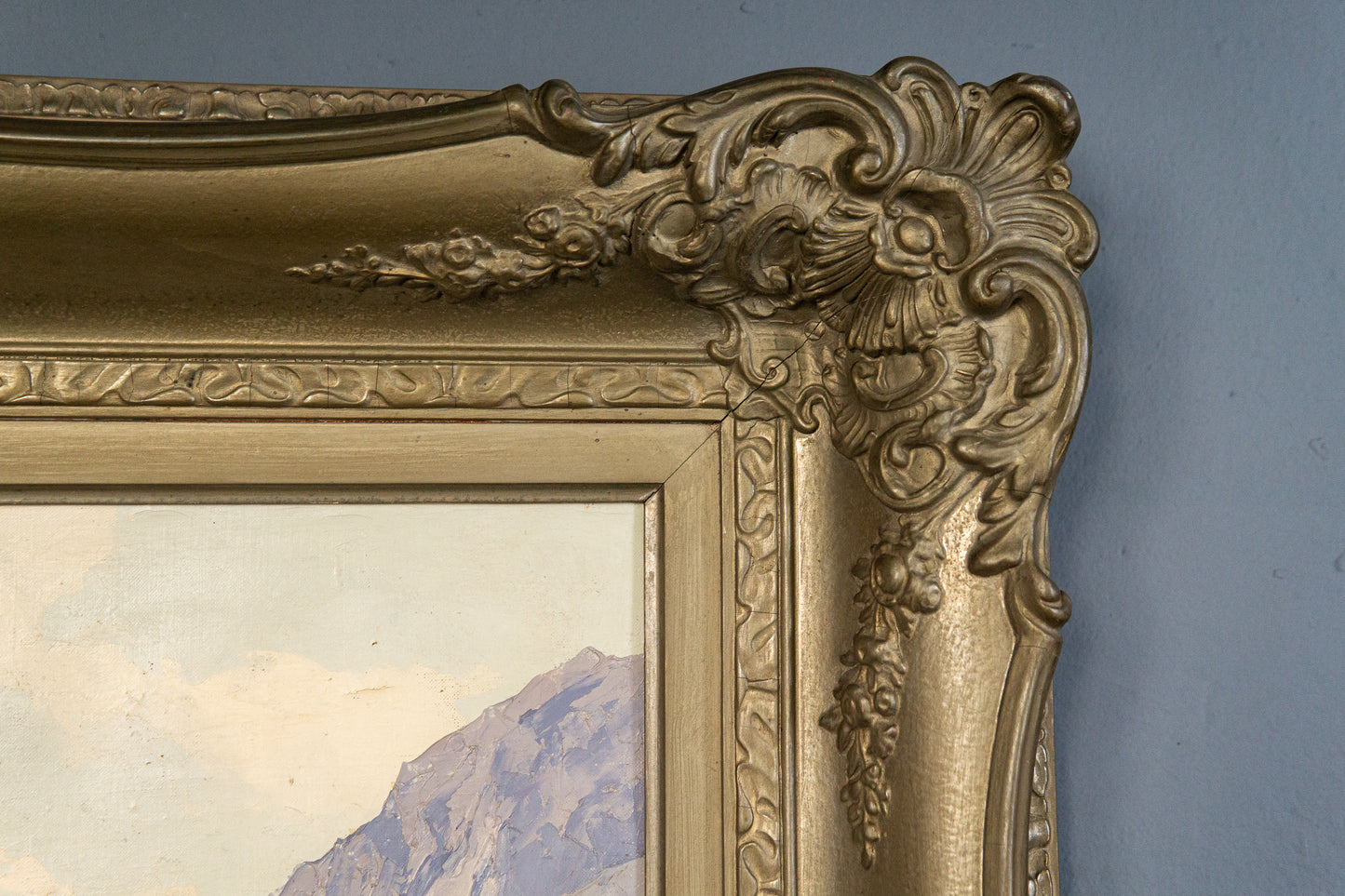 großes Gemälde mit Alpenmalerei, erste Hälfte des 20.Jahrhunderts - ECW Rezlaff Malerei Ölbild Bild Kunst Alt Antik MÖBLINGER