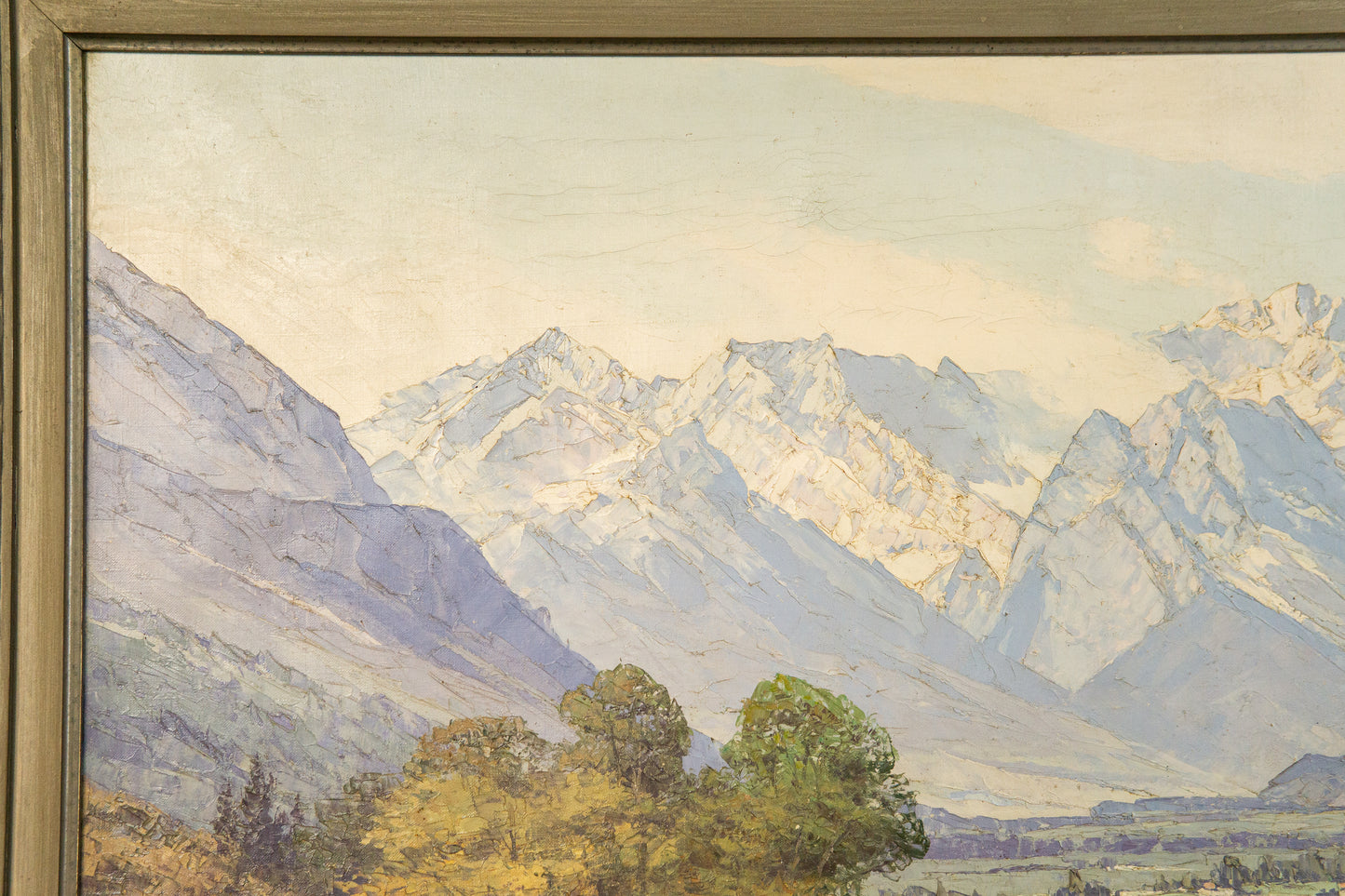 großes Gemälde mit Alpenmalerei, erste Hälfte des 20.Jahrhunderts - ECW Rezlaff Malerei Ölbild Bild Kunst Alt Antik MÖBLINGER