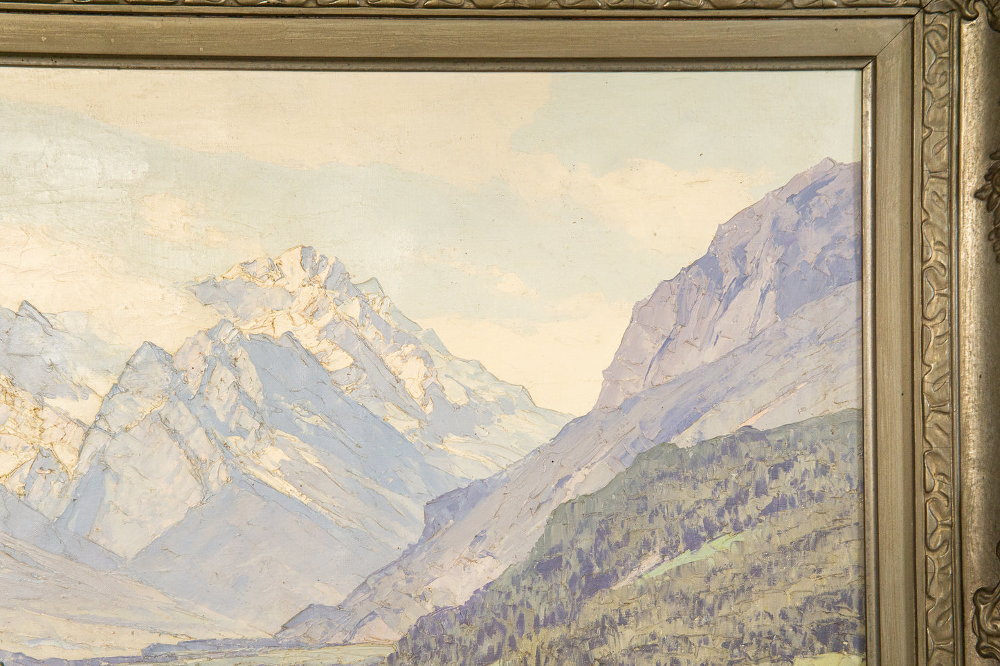 großes Gemälde mit Alpenmalerei, erste Hälfte des 20.Jahrhunderts - ECW Rezlaff Malerei Ölbild Bild Kunst Alt Antik MÖBLINGER