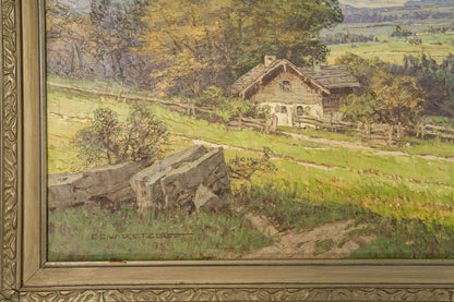 großes Gemälde mit Alpenmalerei, erste Hälfte des 20.Jahrhunderts - ECW Rezlaff Malerei Ölbild Bild Kunst Alt Antik MÖBLINGER