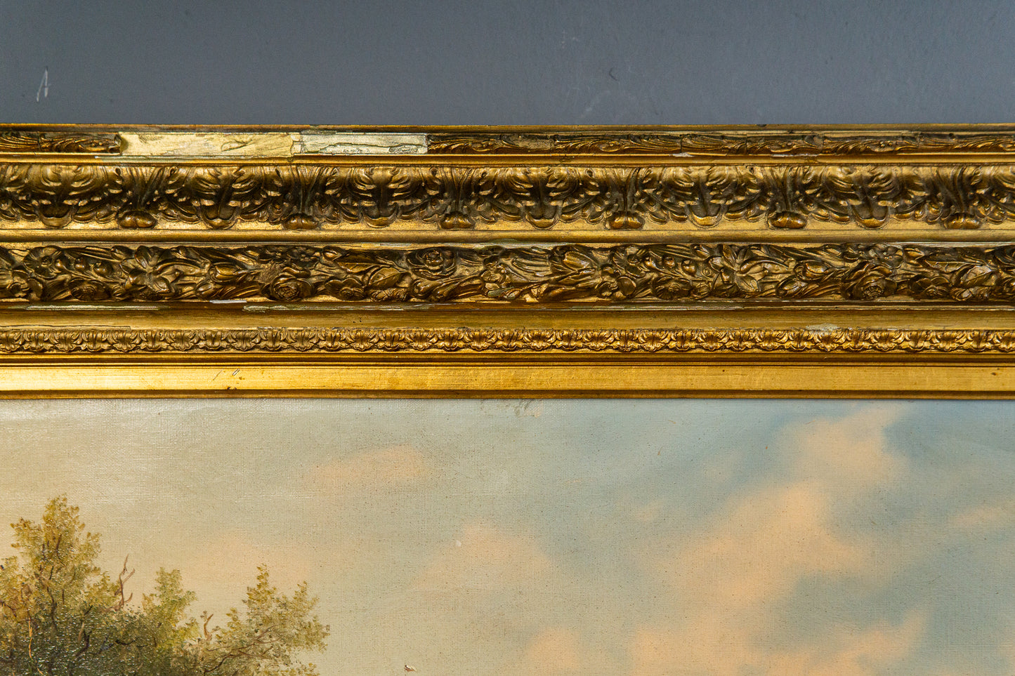 Schönes Gemälde mit Landschaftsmalerei, erste Hälfte des 20.Jahrhunderts - C. Hütt Malerei Ölbild Rahmen Kunst Alt Antik MÖBLINGER