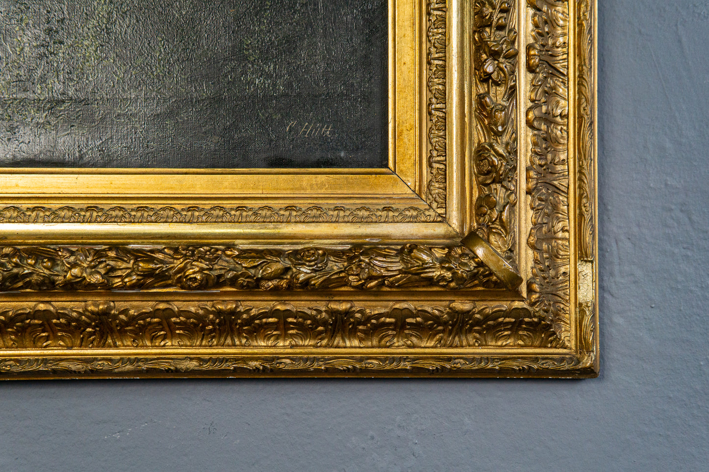 Schönes Gemälde mit Landschaftsmalerei, erste Hälfte des 20.Jahrhunderts - C. Hütt Malerei Ölbild Rahmen Kunst Alt Antik MÖBLINGER