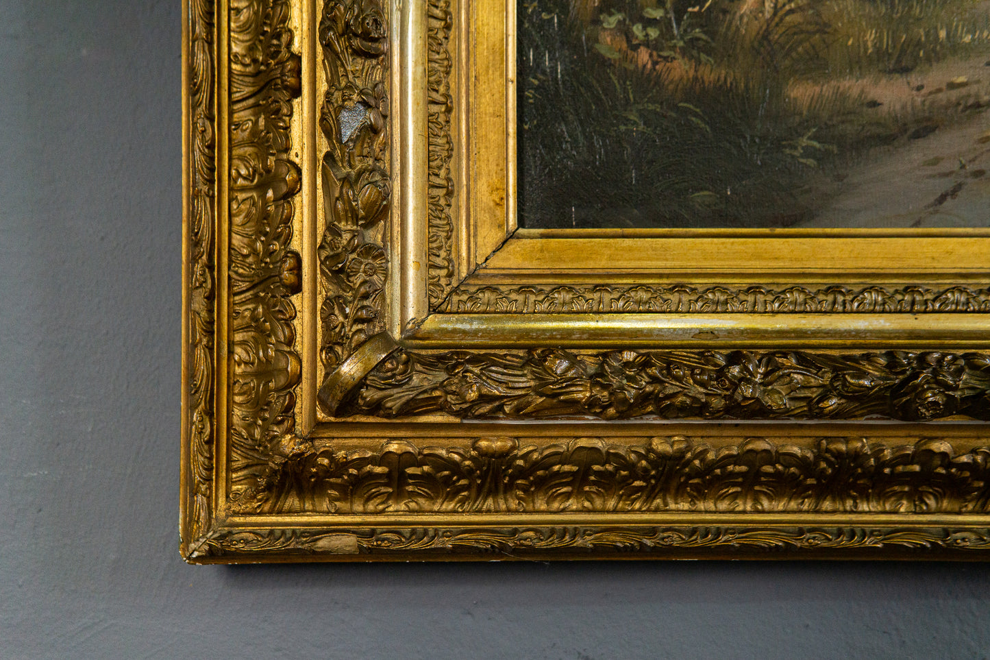 Schönes Gemälde mit Landschaftsmalerei, erste Hälfte des 20.Jahrhunderts - C. Hütt Malerei Ölbild Rahmen Kunst Alt Antik MÖBLINGER