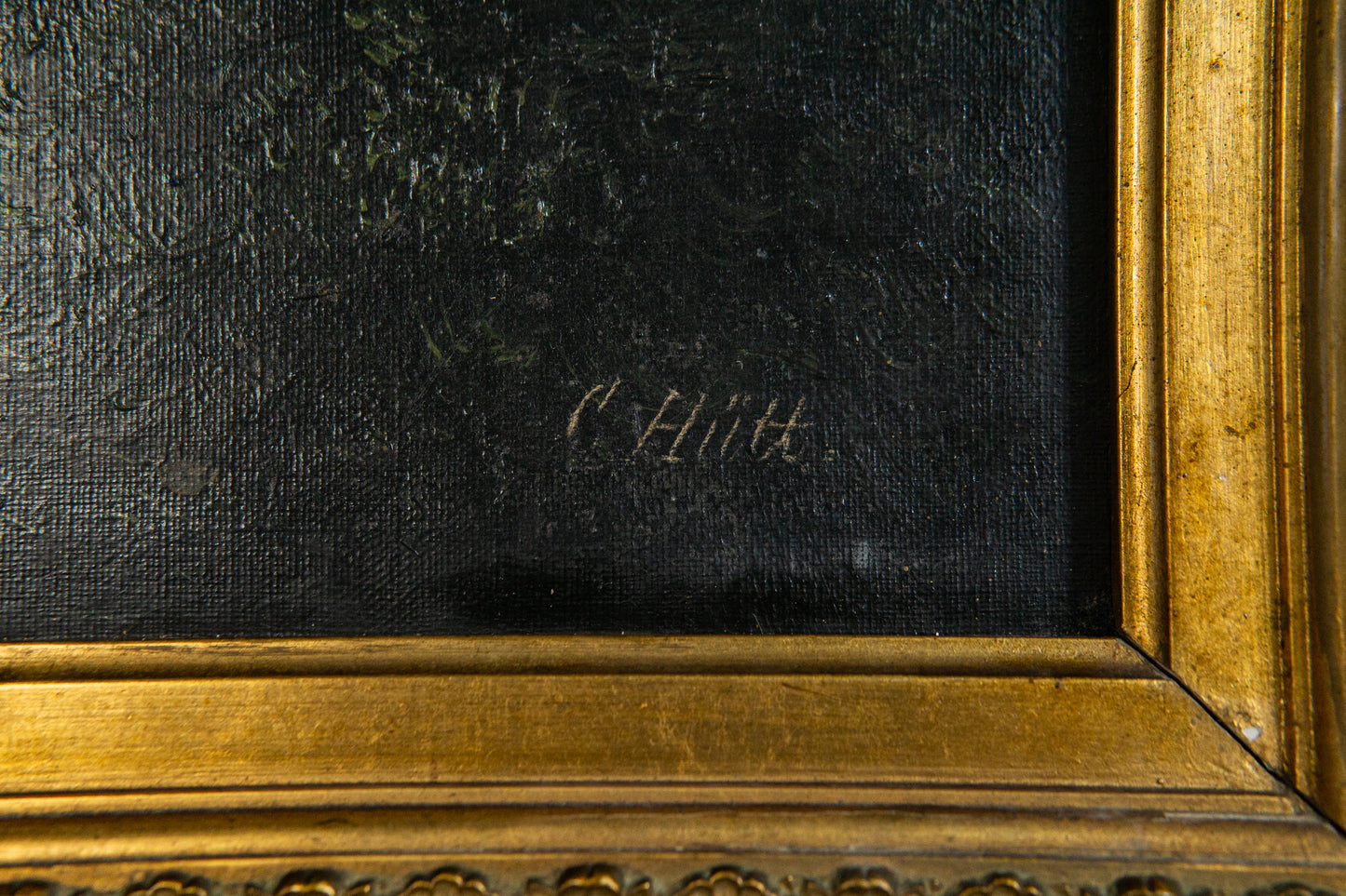 Schönes Gemälde mit Landschaftsmalerei, erste Hälfte des 20.Jahrhunderts - C. Hütt Malerei Ölbild Rahmen Kunst Alt Antik MÖBLINGER