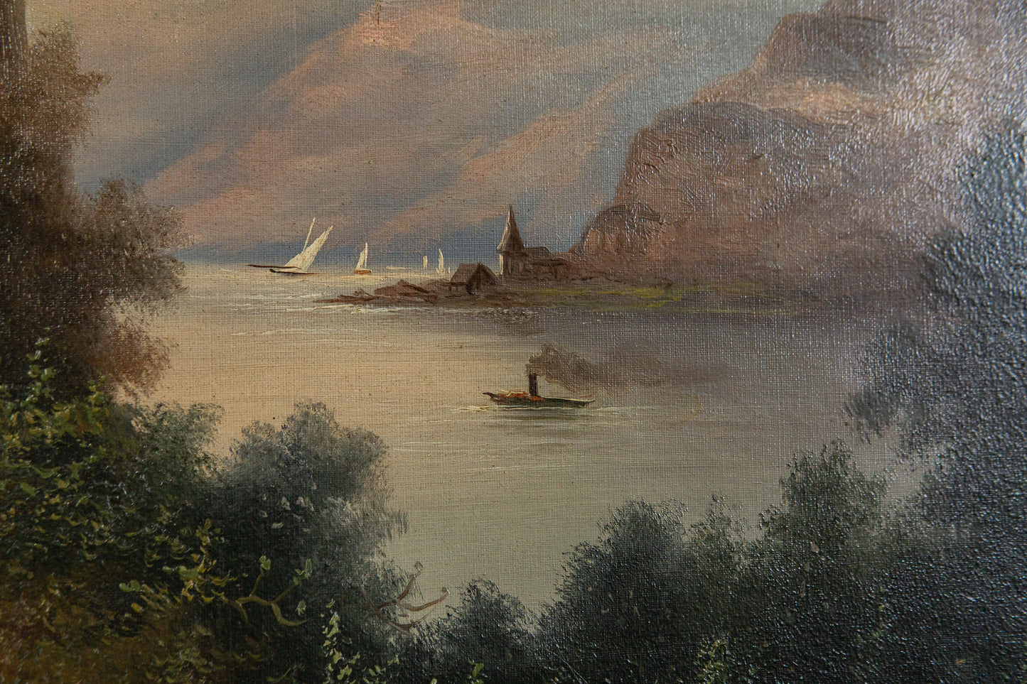 Schönes Gemälde mit Landschaftsmalerei, erste Hälfte des 20.Jahrhunderts - C. Hütt Malerei Ölbild Rahmen Kunst Alt Antik MÖBLINGER