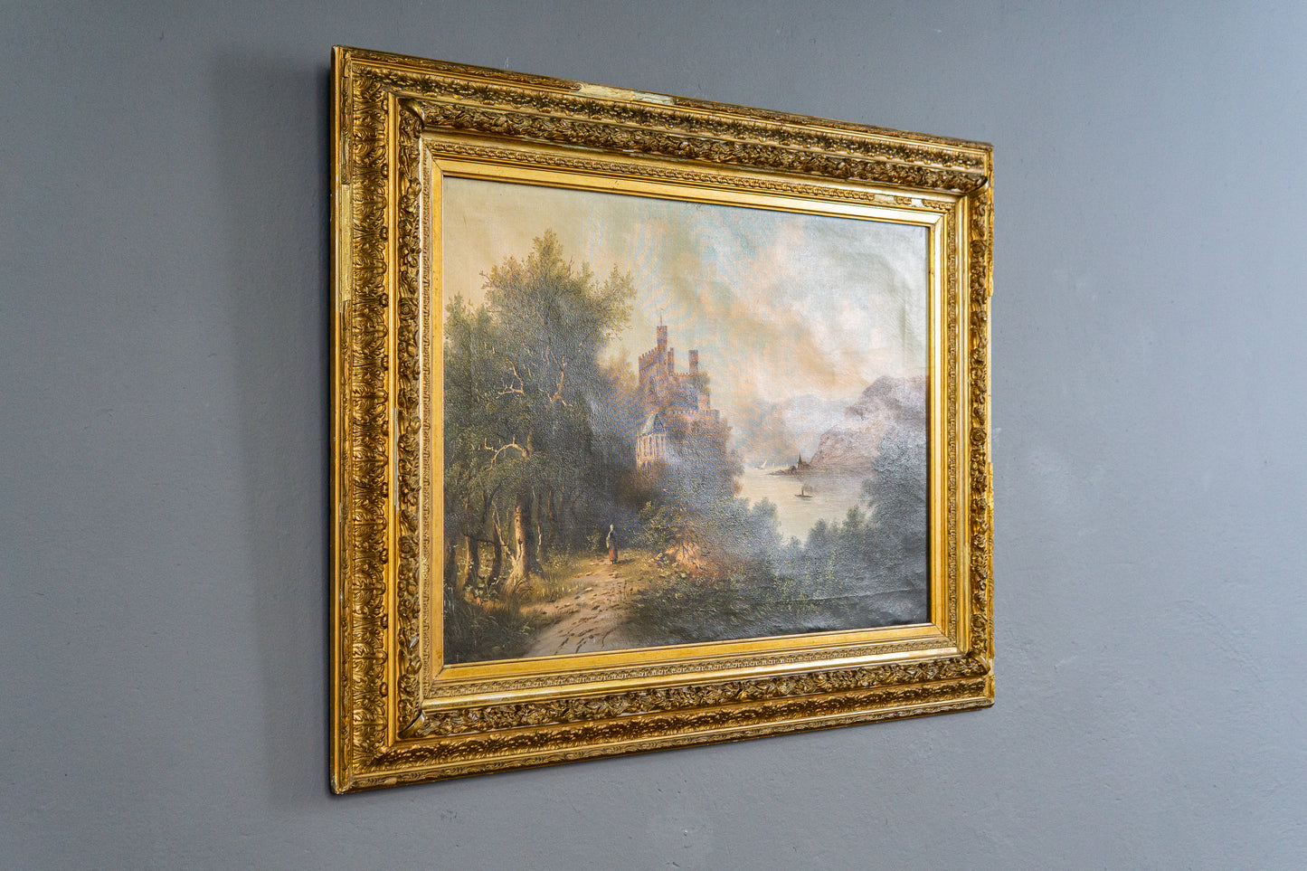 Schönes Gemälde mit Landschaftsmalerei, erste Hälfte des 20.Jahrhunderts - C. Hütt Malerei Ölbild Rahmen Kunst Alt Antik MÖBLINGER