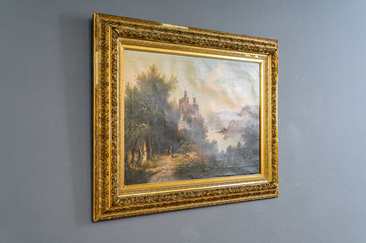 Schönes Gemälde mit Landschaftsmalerei, erste Hälfte des 20.Jahrhunderts - C. Hütt Malerei Ölbild Rahmen Kunst Alt Antik MÖBLINGER