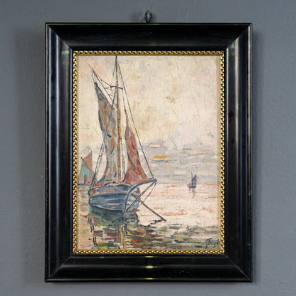 Maritimes gerahmtes Ölgemälde, erste Hälfte des 20.Jahrhunderts - Ölbild Gemälde Malerei Kunst Maritim Alt Antik MÖBLINGER