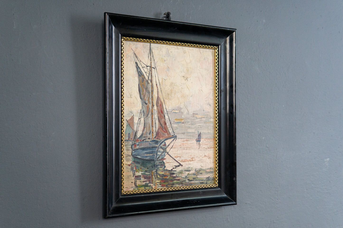 Maritimes gerahmtes Ölgemälde, erste Hälfte des 20.Jahrhunderts - Ölbild Gemälde Malerei Kunst Maritim Alt Antik MÖBLINGER