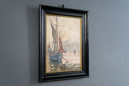 Maritimes gerahmtes Ölgemälde, erste Hälfte des 20.Jahrhunderts - Ölbild Gemälde Malerei Kunst Maritim Alt Antik MÖBLINGER