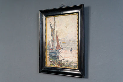 Maritimes gerahmtes Ölgemälde, erste Hälfte des 20.Jahrhunderts - Ölbild Gemälde Malerei Kunst Maritim Alt Antik MÖBLINGER