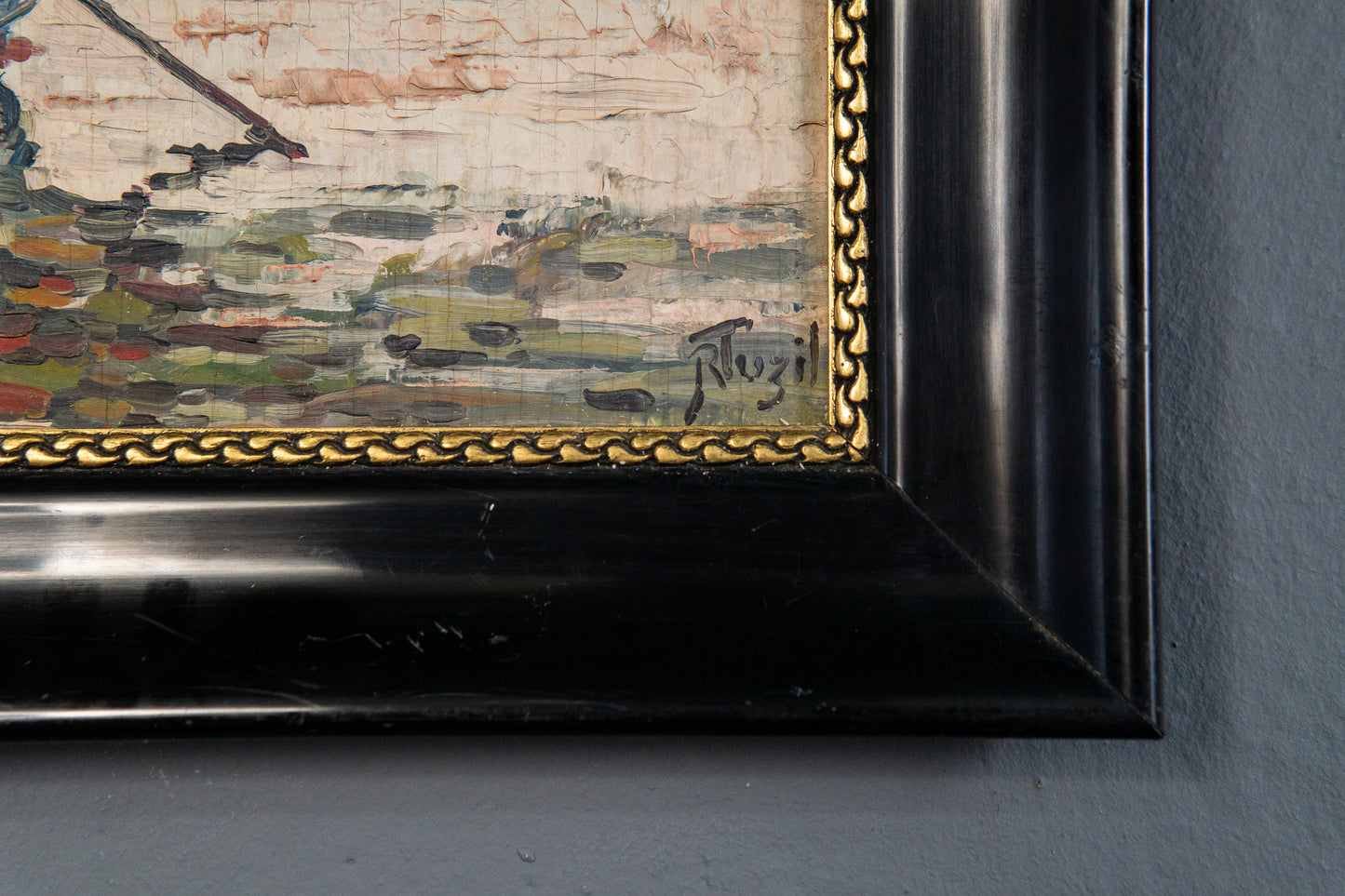 Maritimes gerahmtes Ölgemälde, erste Hälfte des 20.Jahrhunderts - Ölbild Gemälde Malerei Kunst Maritim Alt Antik MÖBLINGER